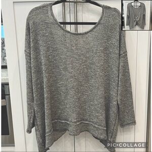 SHE & SKY Heathered Gray Criss Cross Open Back Oversized Top Sz S